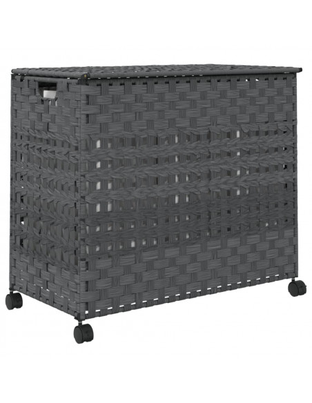 Cesto Portabiancheria con Ruote Grigio 66x35x60 cm Rattan