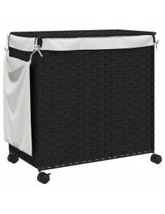 Cesto Portabiancheria con Ruote Nero 60x35x60,5 cm Rattan