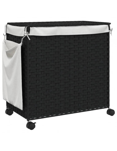 Cesto Portabiancheria con Ruote Nero 60x35x60,5 cm Rattan