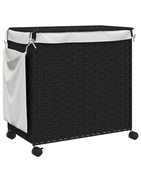 Cesto Portabiancheria con Ruote Nero 60x35x60,5 cm Rattan