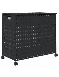 Cesto Portabiancheria con Ruote Nero 66x35x60 cm Rattan