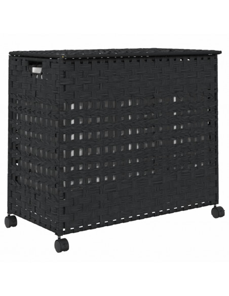 Cesto Portabiancheria con Ruote Nero 66x35x60 cm Rattan