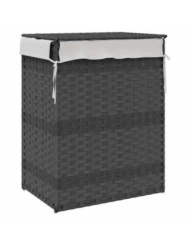 Cesto Portabiancheria Coperchio Grigio 46x33x60 cm Polyrattan