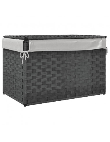 Cesto Portabiancheria Coperchio Grigio 55,5x35x34 cm Polyrattan