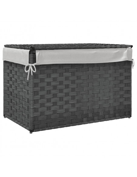 Cesto Portabiancheria Coperchio Grigio 55,5x35x34 cm Polyrattan