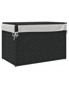 Cesto Portabiancheria Coperchio Nero 55,5x35x34 cm Polyrattan