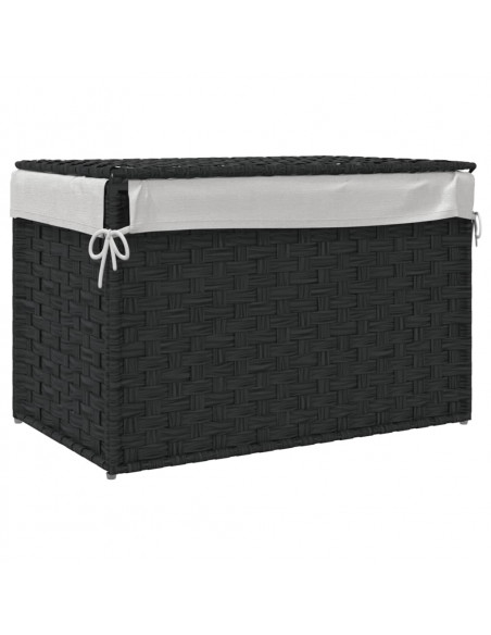 Cesto Portabiancheria Coperchio Nero 55,5x35x34 cm Polyrattan