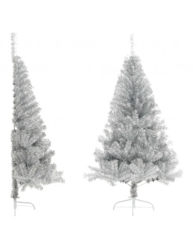 Albero di Natale a Metà con Supporto Argento 150 cm PET