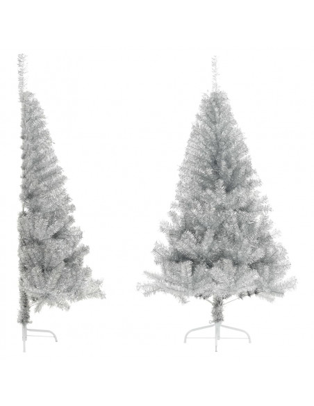Albero di Natale a Metà con Supporto Argento 150 cm PET