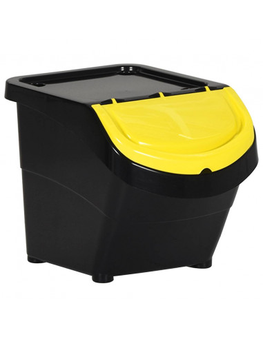 Cestini per Rifiuti Impilabili con Coperchi 3pz Neri in PP 78 L