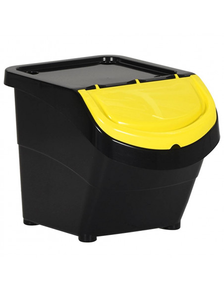 Cestini per Rifiuti Impilabili con Coperchi 3pz Neri in PP 78 L