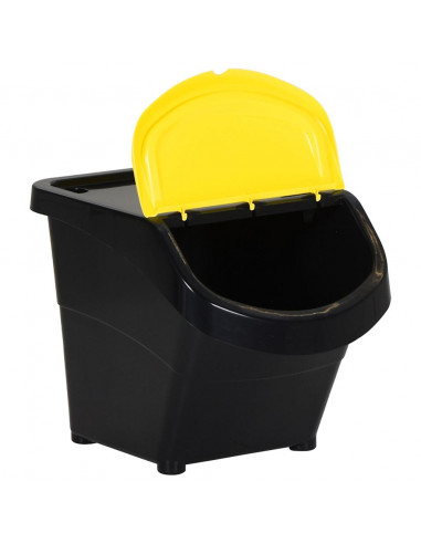 Cestini per Rifiuti Impilabili con Coperchi 3pz Neri in PP 78 L