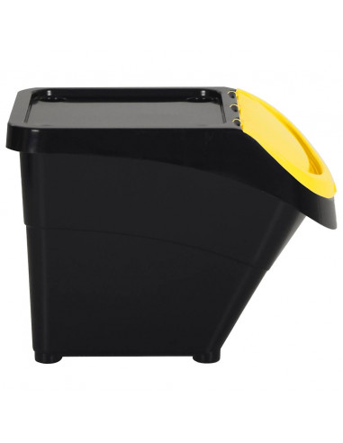 Cestini per Rifiuti Impilabili con Coperchi 3pz Neri in PP 78 L