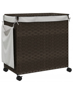 Cesto Portabiancheria Ruote Marrone Scuro 60x35x60,5 cm Rattan