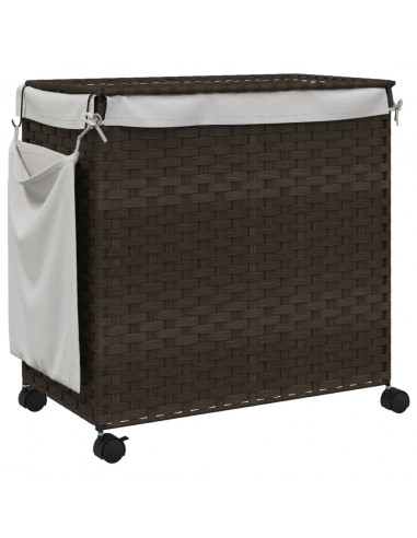 Cesto Portabiancheria Ruote Marrone Scuro 60x35x60,5 cm Rattan