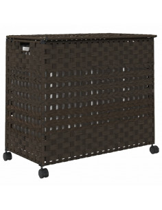 Cesto Portabiancheria Ruote Marrone Scuro 66x35x60 cm Rattan
