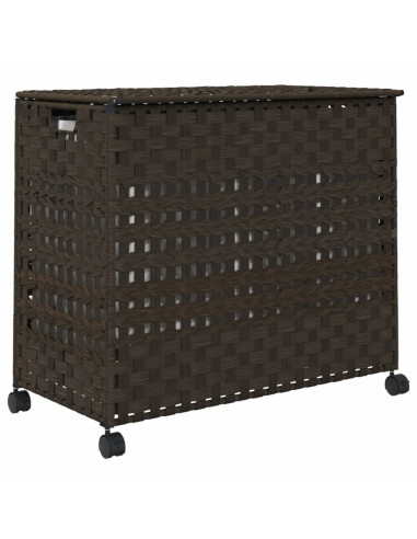 Cesto Portabiancheria Ruote Marrone Scuro 66x35x60 cm Rattan