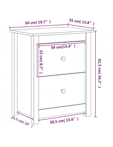 Comodini 2 pz 50x35x61,5 cm in Legno Massello di Pino