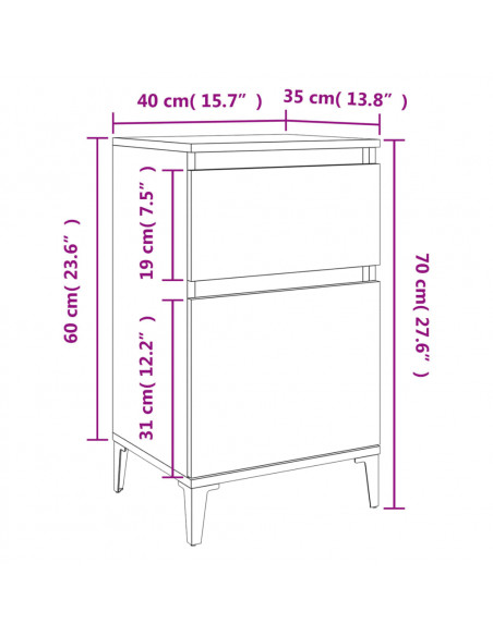 Comodini 2 pz Bianco Lucido 40x35x70 cm