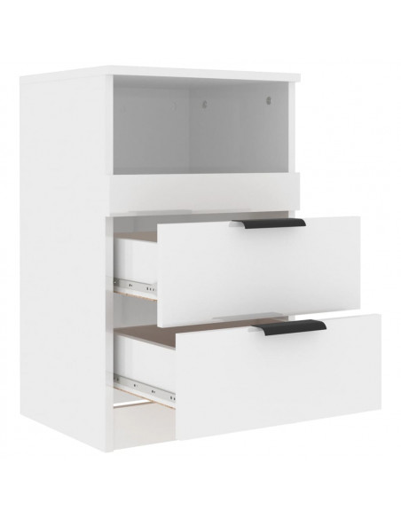 Comodini 2 pz Bianco Lucido in Legno Multistrato