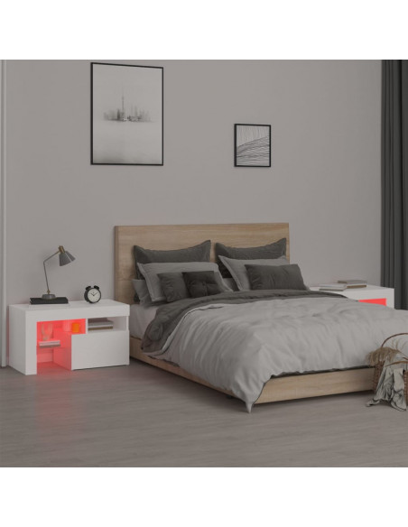 Comodini 2 pz con Luci a LED Bianchi 70x36,5x40 cm