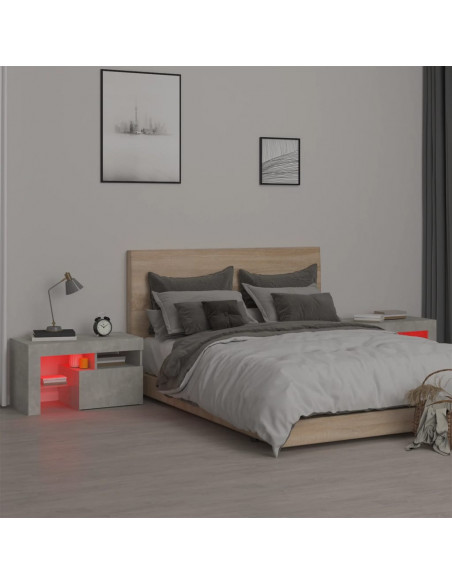 Comodini 2 pz con Luci a LED Grigi Cemento 70x36,5x40 cm