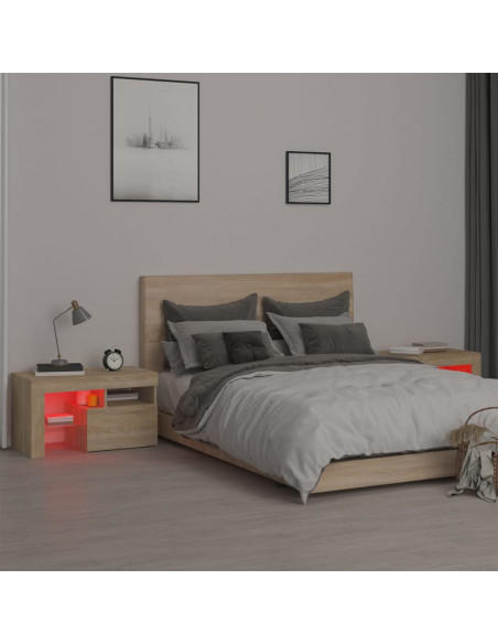 Comodini 2 pz con Luci a LED Rovere Sonoma 70x36,5x40 cm