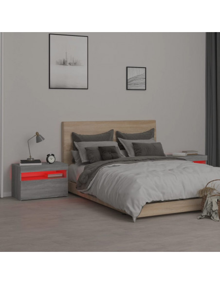 Comodini 2 pz con Luci LED Grigio Sonoma 60x35x40 cm