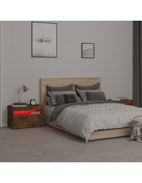 Comodini 2 pz con Luci LED Rovere Fumo 60x35x40 cm
