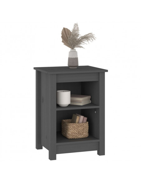 Comodini 2 pz Grigi 40x35x55 cm in Legno Massello di Pino