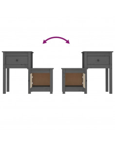 Comodini 2 pz Grigi 79,5x38x65,5 cm in Legno Massello di Pino