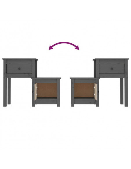 Comodini 2 pz Grigi 79,5x38x65,5 cm in Legno Massello di Pino