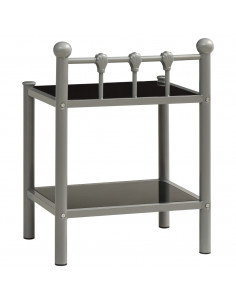 Comodini 2 pz Grigio e Nero in Metallo e Vetro