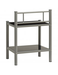 Comodini 2 pz Grigio e Nero in Metallo e Vetro