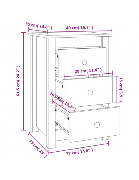 Comodini 2 pz Miele 40x35x61,5 cm in Legno Massello di Pino