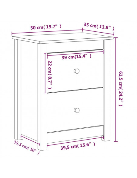 Comodini 2 pz Miele 50x35x61,5 cm in Legno Massello di Pino