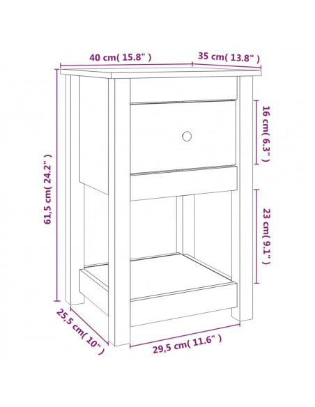 Comodini 2 pz Nera 40x35x61,5 cm in Legno Massello di Pino