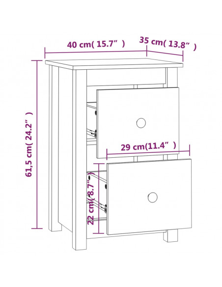 Comodini 2 pz Nera 40x35x61,5 cm in Legno Massello di Pino