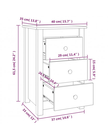 Comodini 2 pz Nera 40x35x61,5 cm in Legno Massello di Pino