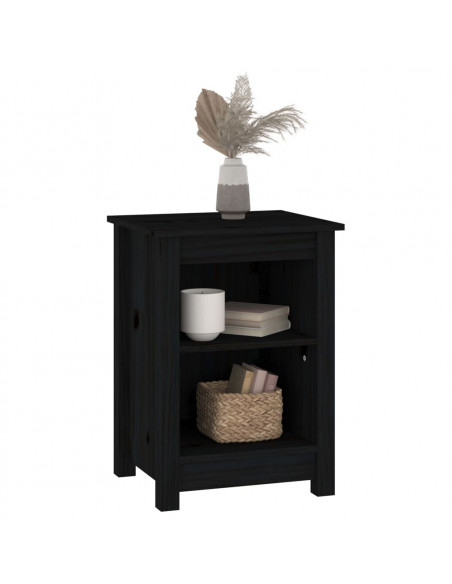 Comodini 2 pz Neri 40x35x55 cm in Legno Massello di Pino