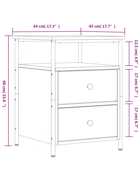 Comodini 2 pz Neri 44x45x60 cm in Legno Multistrato