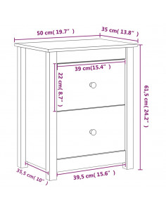 Comodini 2 pz Neri 50x35x61,5 cm in Legno Massello di Pino