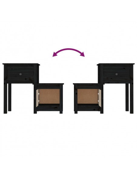 Comodini 2 pz Neri 79,5x38x65,5 cm in Legno Massello di Pino