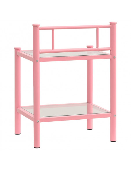 Comodini 2 pz Rosa e Trasparente in Metallo e Vetro