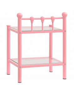 Comodini 2 pz Rosa e Trasparente in Metallo e Vetro