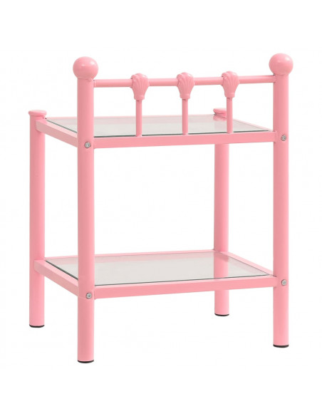 Comodini 2 pz Rosa e Trasparente in Metallo e Vetro