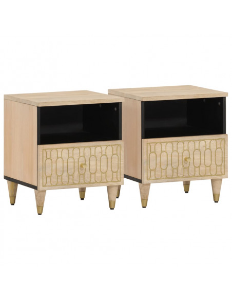 Comodini 2pz 40x33x46 cm in Legno Massello di Mango