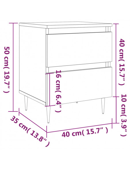 Comodini 2pz Bianchi 40x35x50 cm in Legno Multistrato