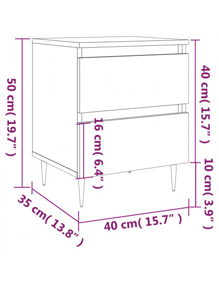 Comodini 2pz Bianco Lucido 40x35x50 cm in Legno Multistrato