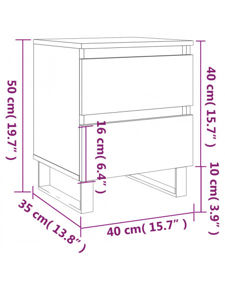 Comodini 2pz Bianco Lucido 40x35x50 cm in Legno Multistrato